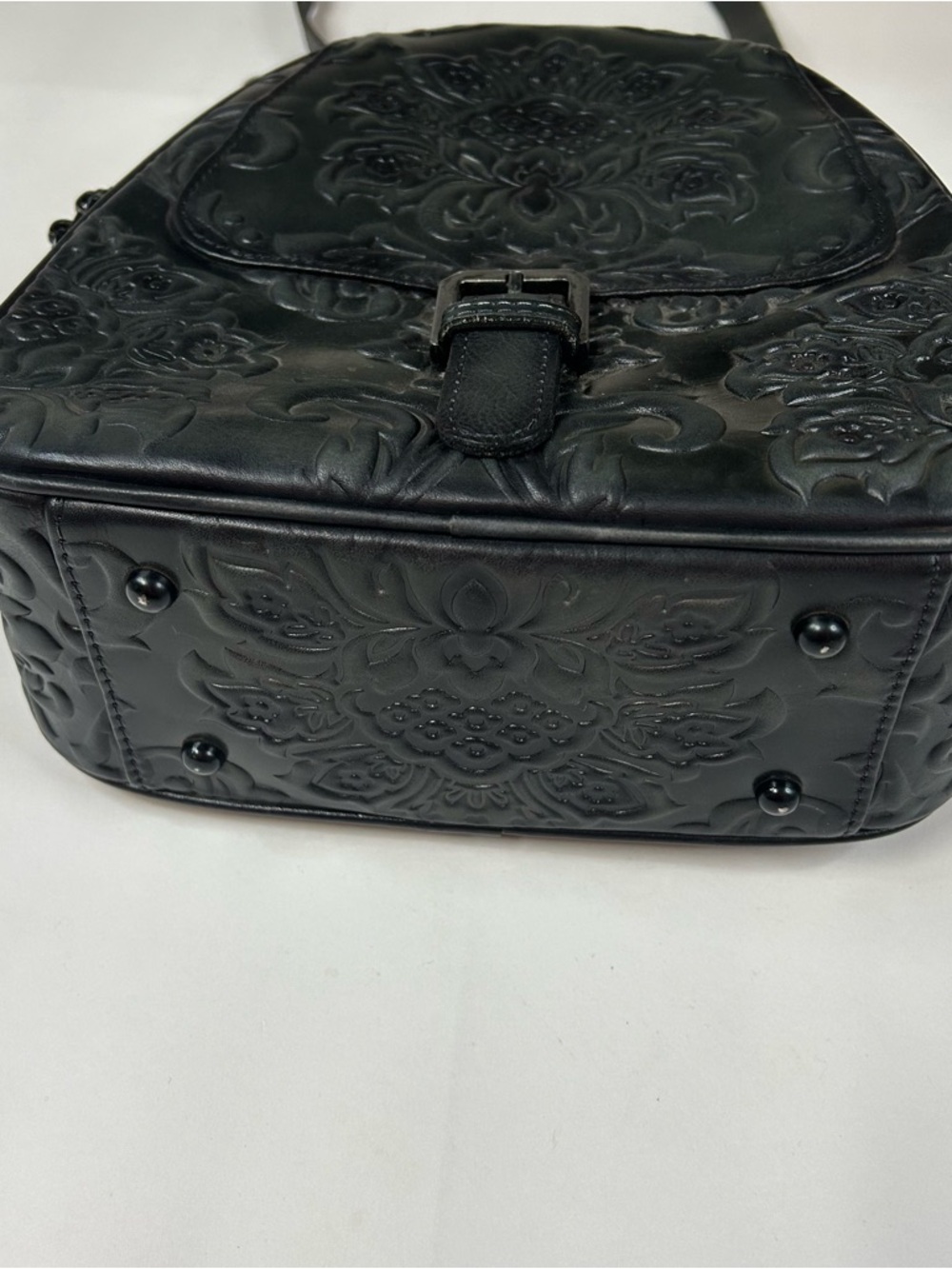 Vintage Feigitor Women’s Crossbody Backpack Purse Black Floral Embossed #1031 - Picture 2 of 15